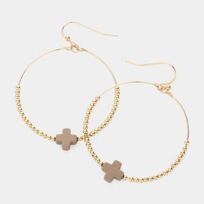 Fashnzfab Cross Pointed Metal Ball Beaded Wire Circle Dangle Earrings In Brown