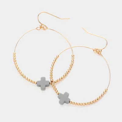 Fashnzfab Cross Pointed Metal Ball Beaded Wire Circle Dangle Earrings In Gray