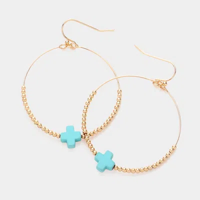 Fashnzfab Cross Pointed Metal Ball Beaded Wire Circle Dangle Earrings In Multi