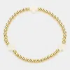 Fashnzfab Cross Pointed Stainless Steel Ball Beaded Stretch Bracelet In Gold