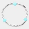 Fashnzfab Cross Pointed Stainless Steel Ball Beaded Stretch Bracelet Silver, Turquoise In Multi