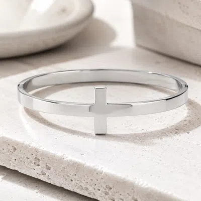 Fashnzfab Cross Stainless Steel Bracelet In Silver