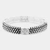 Fashnzfab Cross Stone Paved Pointed Stretch Bracelet Antique Silver, Clear In Multi