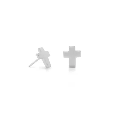 Fashnzfab Cross Stud Earrings In Silver