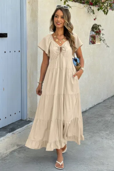Fashnzfab Cross V Cross Knot Pockets A Line Dress