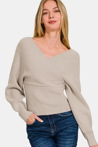 Fashnzfab Cross Wrap Rib Long Sleeve Sweater In Multi