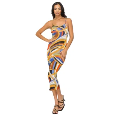 Fashnzfab Crossed Back Marble Print Multicolor Midi Dress