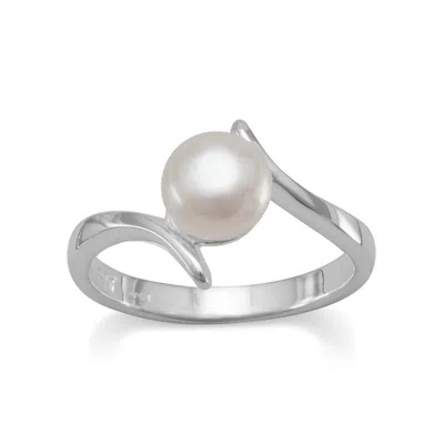 Fashnzfab Crossover Design Cultured Freshwater Pearl Ring In Silver