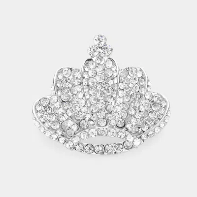 Fashnzfab Crown Crystal Rhinestone Pave Pin Brooch In Metallic