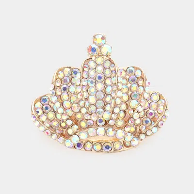 Fashnzfab Crown Crystal Rhinestone Pave Pin Brooch In Multi