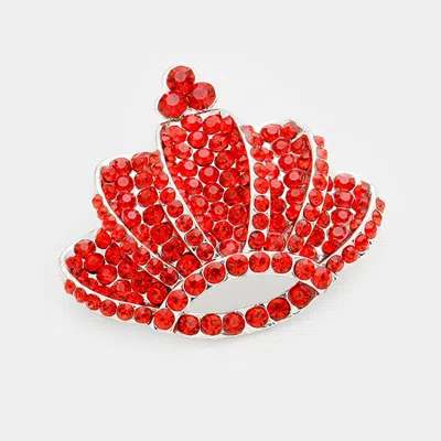 Fashnzfab Crown Crystal Rhinestone Pave Pin Brooch In Red