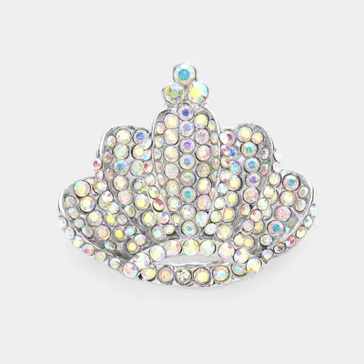 Fashnzfab Crown Crystal Rhinestone Pave Pin Brooch In White