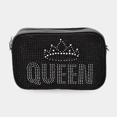 Fashnzfab Crown Queen Message Faux Leather Rectangle Crossbody Bag In Black