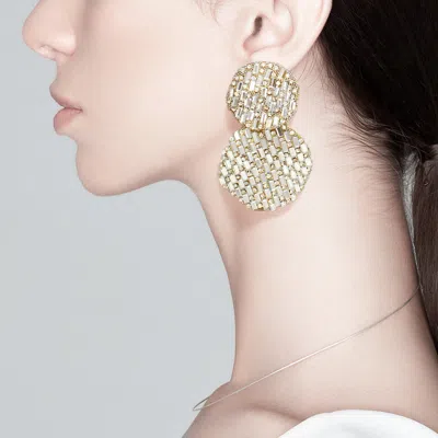 Fashnzfab Crushed Bling Double Round Link Dangle Earrings - Gold