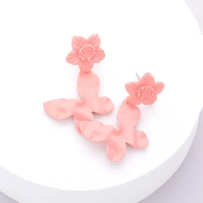 Fashnzfab Crushed Colored Metal Flower Butterfly Link Dangle Earrings In Pink