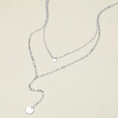 Fashnzfab Crushed Metal Disc Pendant Double Layered Y Necklace In Silver