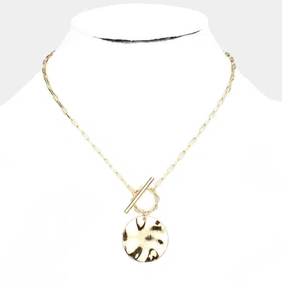 Fashnzfab Crushed Metal Disc Pendant Necklace In Gold