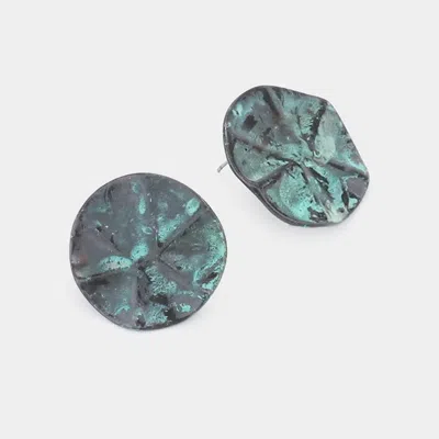 Fashnzfab Crushed Metal Round Stud Earrings - Patina Verdigris In Multi
