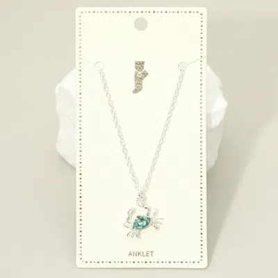 Fashnzfab Crushed Pebble Crab Charm Anklet In Silver