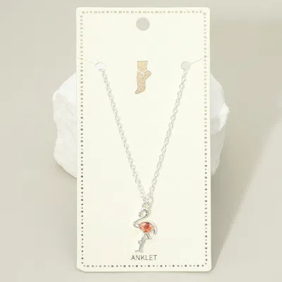 Fashnzfab Crushed Pebble Flamingo Charm Anklet In Silver
