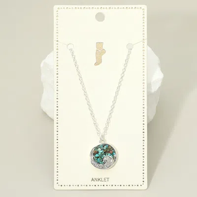 Fashnzfab Crushed Pebble Swirl Wave Round Charm Anklet In Multi