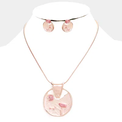 Fashnzfab Crystal Abstract Design Pendant Necklace In Pink