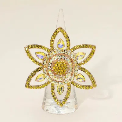 Fashnzfab Crystal Accent Floral Stretch Statement Ring In Silver