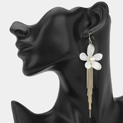 Fashnzfab Crystal Accent Fringe Tassel Floral Statement Earrings In Gold