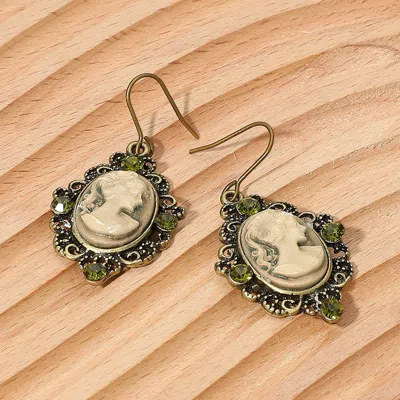 Fashnzfab Crystal Accent Vintage Cameo Drop Dangle Earrings In Multi