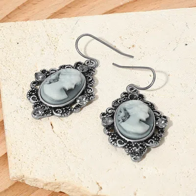 Fashnzfab Crystal Accent Vintage Cameo Drop Dangle Earrings In Silver