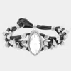Fashnzfab Crystal Accented Chunky Metal Bead Suede Bracelet Black, Clear, Matte Silver In Multi