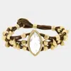 Fashnzfab Crystal Accented Chunky Metal Bead Suede Bracelet Brown, Matte Gold In Multi