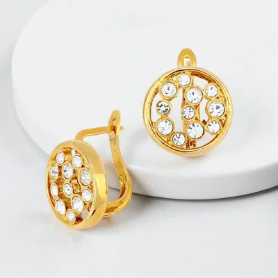 Fashnzfab Crystal Accented Circle Outline Metal Earrings In Gold