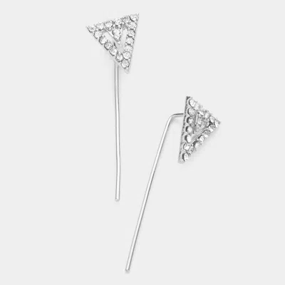 Fashnzfab Crystal Accented Delta Ear Pin Earrings In Silver
