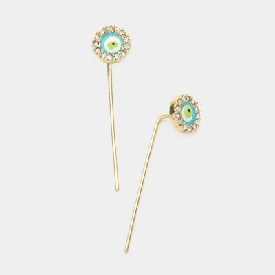 Fashnzfab Crystal Accented Enamel Evil Eye Ear Pin Earrings In Gold