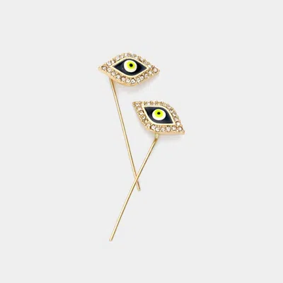 Fashnzfab Crystal Accented Enamel Evil Eye Ear Pin Earrings In Gold