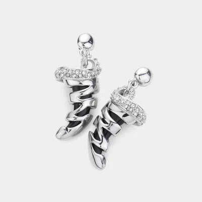 Fashnzfab Crystal Accented Horn Drop Earrings In Silver