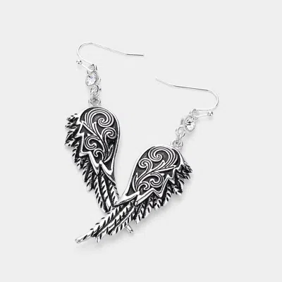 Fashnzfab Crystal Accented Metal Angel Wing Drop Earrings In Metallic