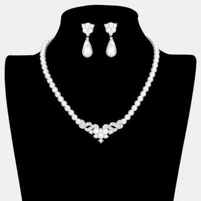 Fashnzfab Crystal Accented Pearl Collar Necklace In Metallic