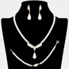 Fashnzfab Crystal Accented Pearl Necklace Jewelry Set In White