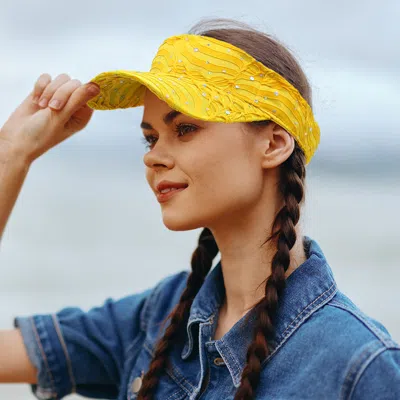 Fashnzfab Crystal Accented Ruffled Fashion Visor Hat In Yellow