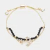 Fashnzfab Crystal Anchor Charm Layered Pull Tie Bracelet Black In Gold
