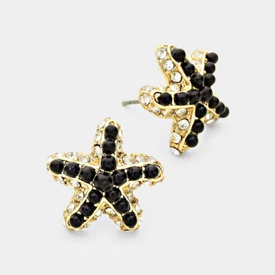 Fashnzfab Crystal & Bead Starfish Stud Earrings In Black