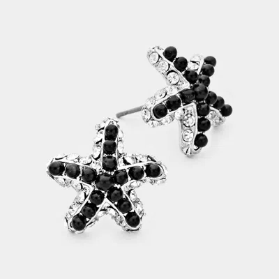 Fashnzfab Crystal & Bead Starfish Stud Earrings In Black