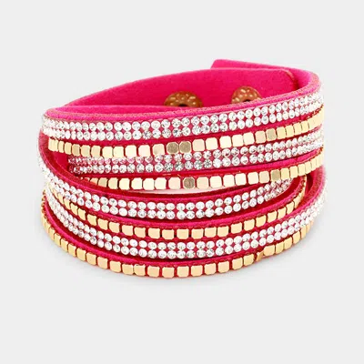 Fashnzfab Crystal & Metal Studded Faux Suede Bracelet Fuchsia, Clear In Multi