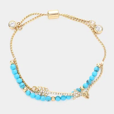 Fashnzfab Crystal Arrow Charm Layered Pull Tie Bracelet Turquoise In Blue