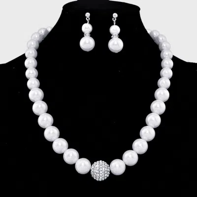Fashnzfab Crystal Ball Accented Pearl Necklace In White