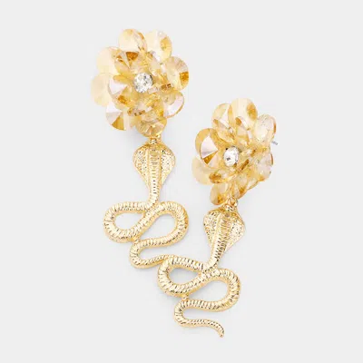 Fashnzfab Crystal Bead Flower Snake Drop Earrings In Gold