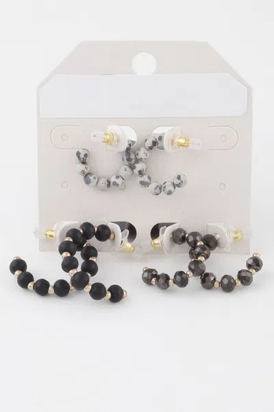 Fashnzfab Crystal Bead Hoop Earrings Set In Neutral