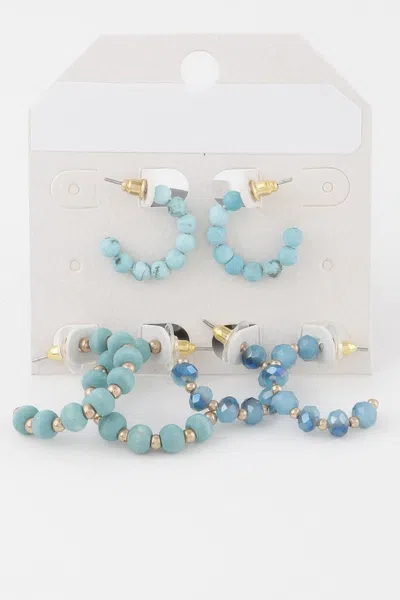 Fashnzfab Crystal Bead Hoop Earrings Set In Blue